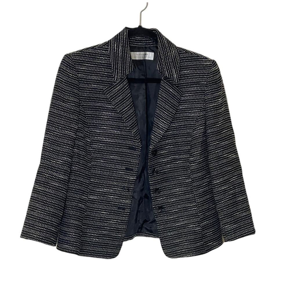 Tahari by ASL Levine Black & White Button Career Single Breasted BLAZER  SZ 8